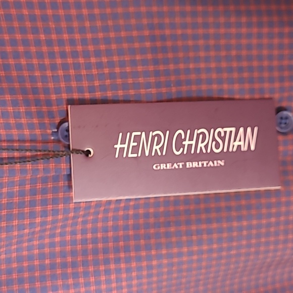 NEW Navy Red Long Sleeve Gingham Henri Christian Button Front Shirt 2XL - Picture 3 of 5